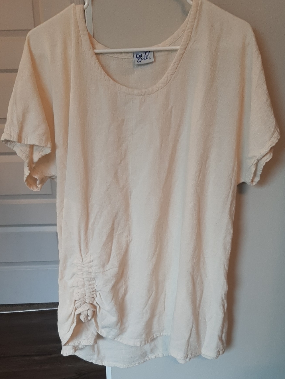 Oh My Gauze! Cream Short-Sleeve Ruched Hem Tunic, Flowy & Light